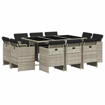 Set Pranzo Giardino 11pz con Cuscini Grigio Chiaro Polyrattan | homemem39