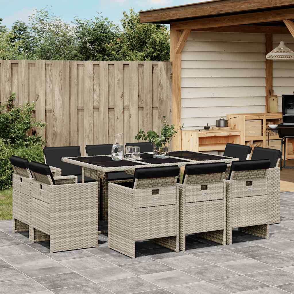 Set Pranzo Giardino 11pz con Cuscini Grigio Chiaro Polyrattan | homemem39
