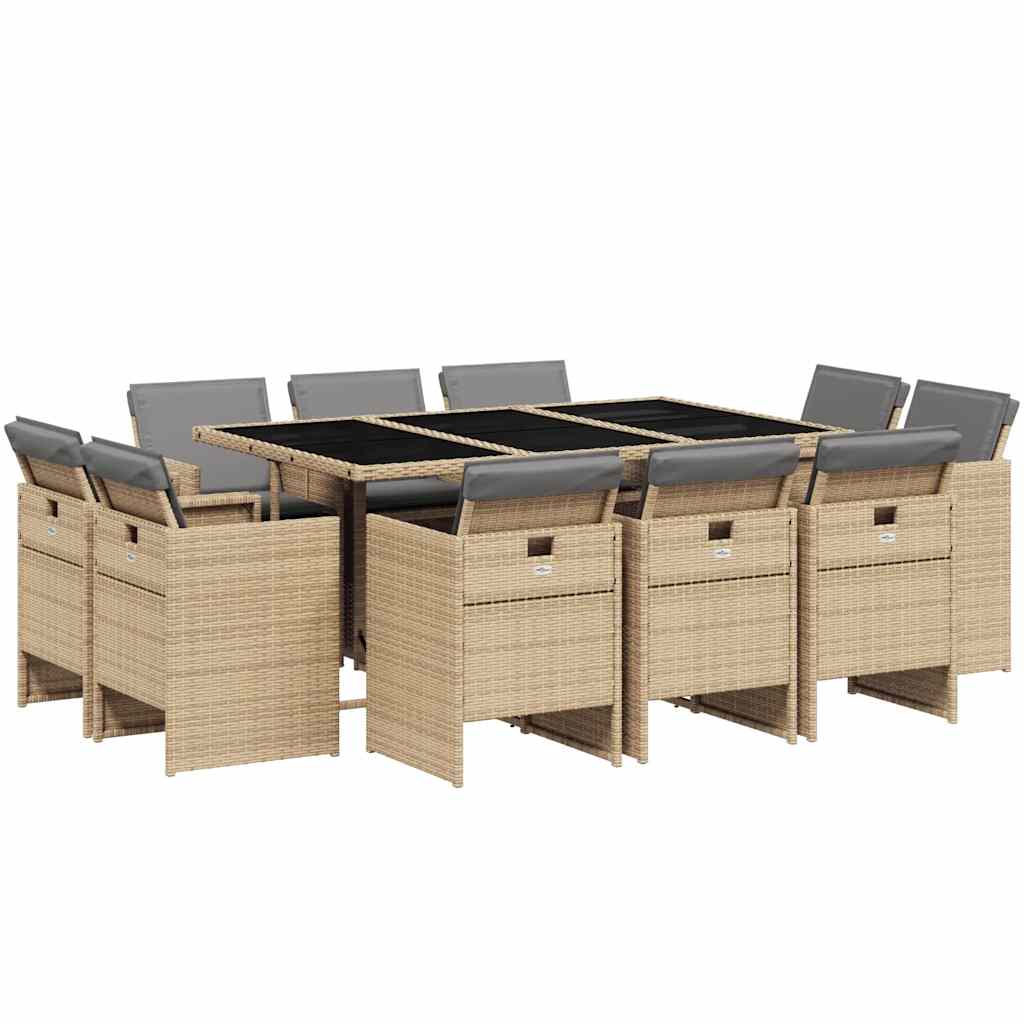 Set Pranzo da Giardino 11 pz con Cuscini Beige Misto Polyrattan | homemem39