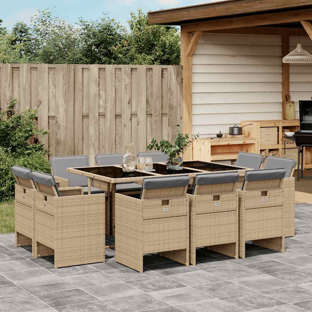 Set Pranzo da Giardino 11 pz con Cuscini Beige Misto Polyrattan | homemem39