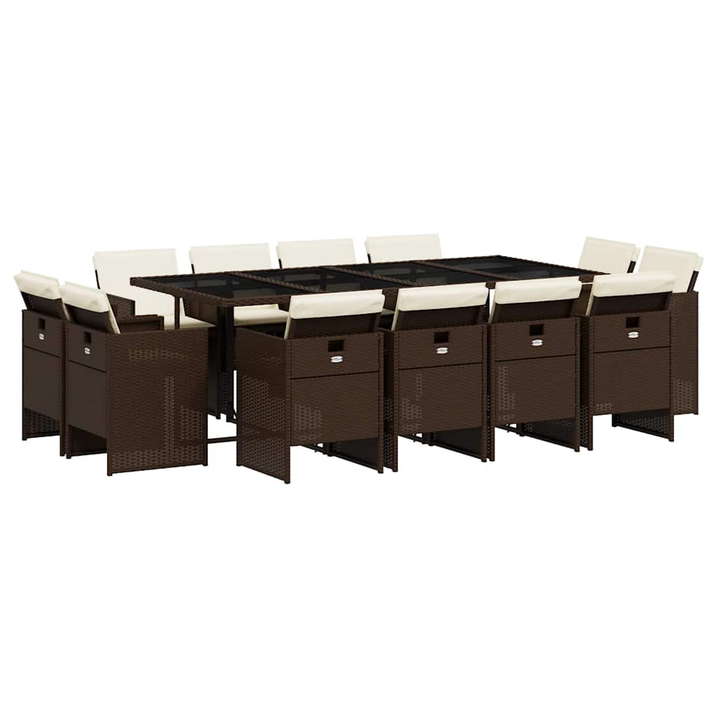 Set da Pranzo da Giardino 13pz con Cuscini Marrone Polyrattan | homemem39