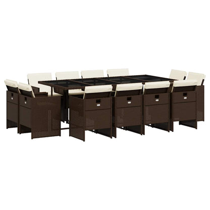 Set da Pranzo da Giardino 13pz con Cuscini Marrone Polyrattan | homemem39