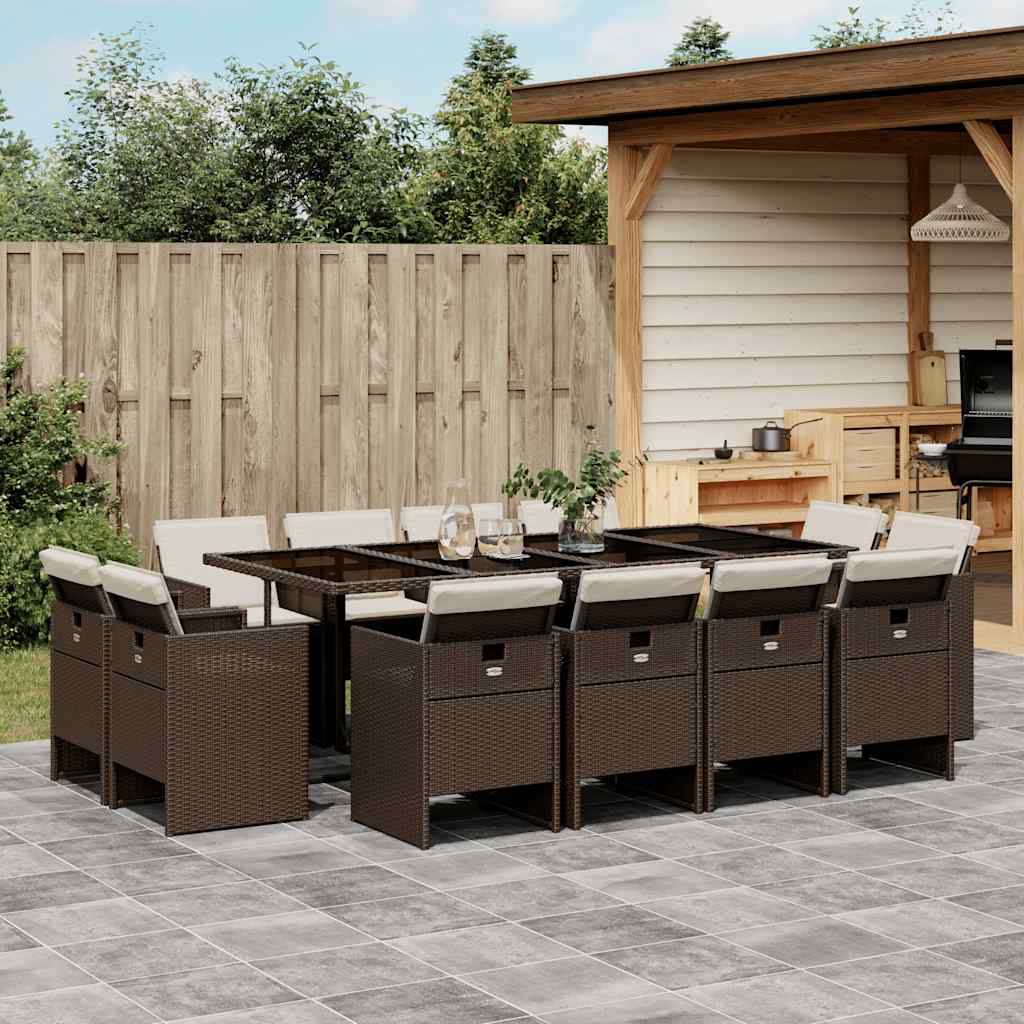 Set da Pranzo da Giardino 13pz con Cuscini Marrone Polyrattan | homemem39