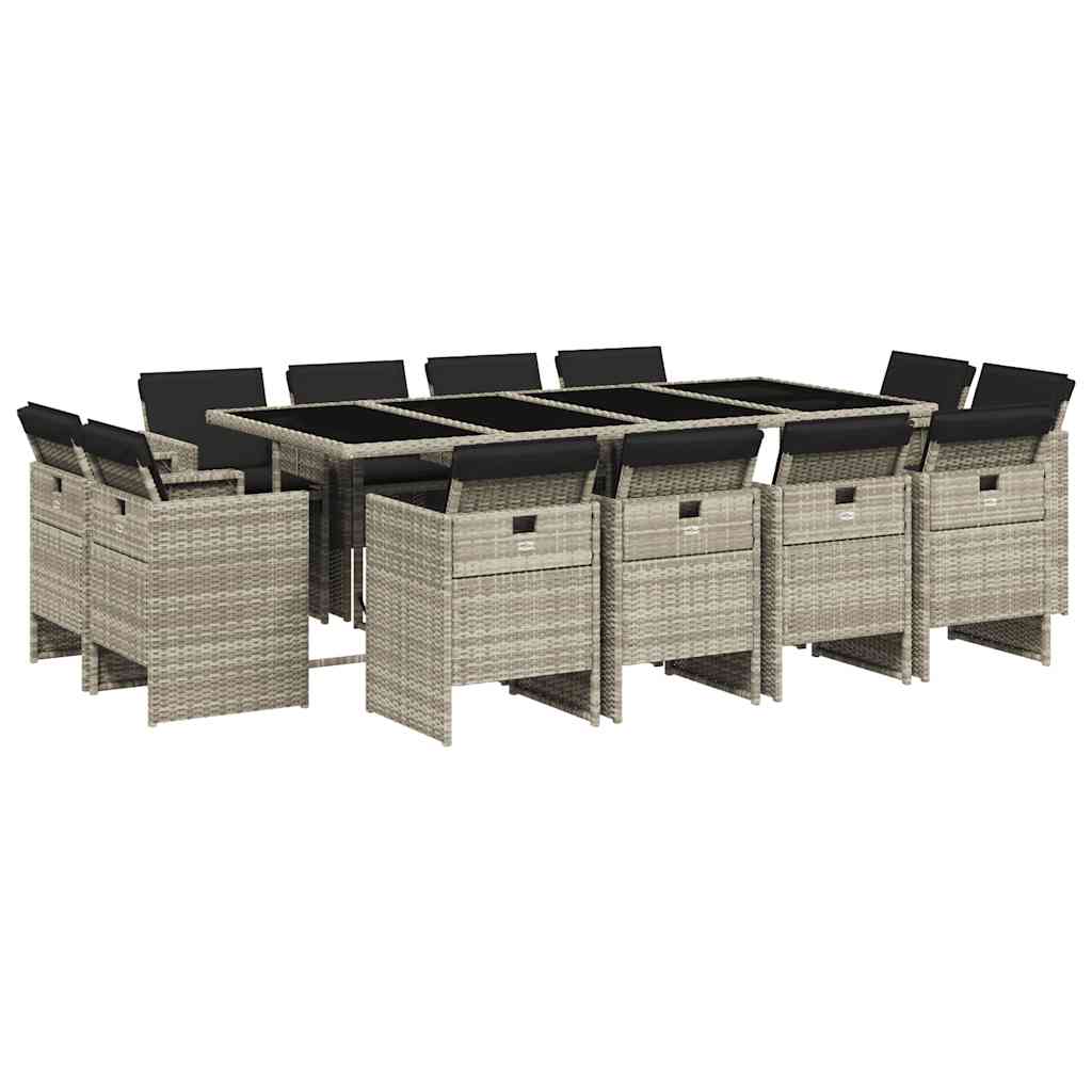 Set da Pranzo da Giardino 13pz con Cuscini Grigio in Polyrattan - homemem39