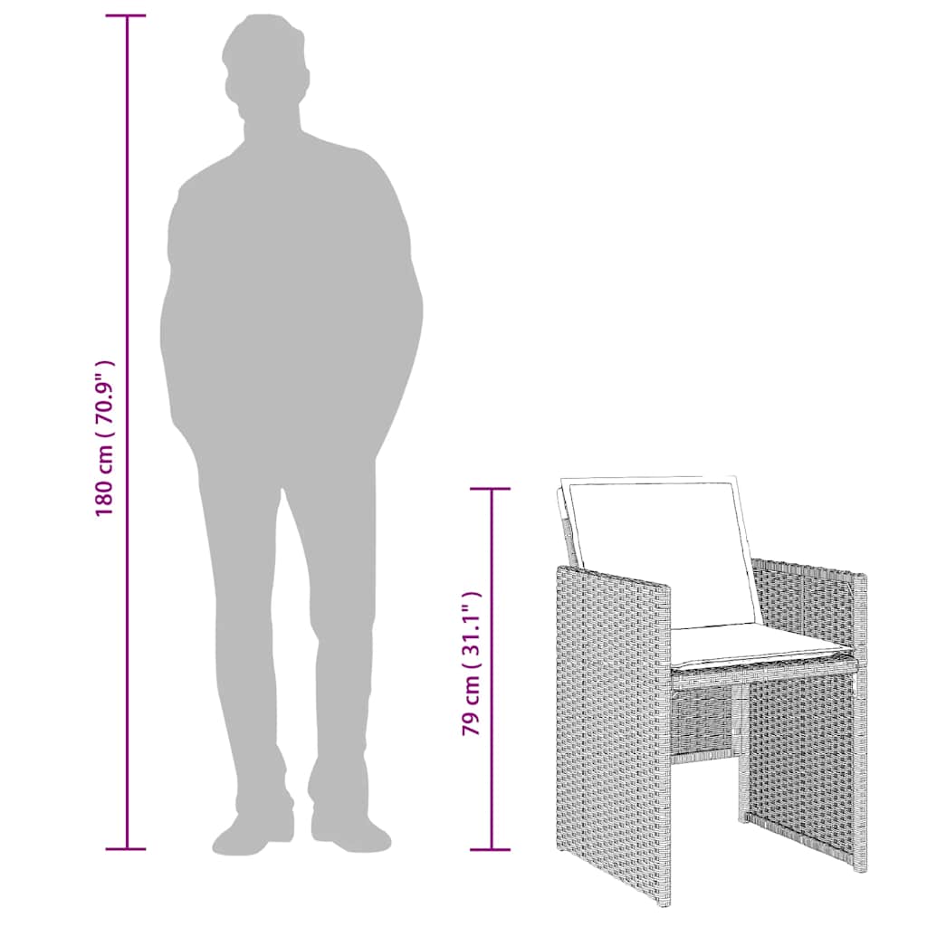 Set da Pranzo da Giardino 13pz con Cuscini Grigio in Polyrattan - homemem39