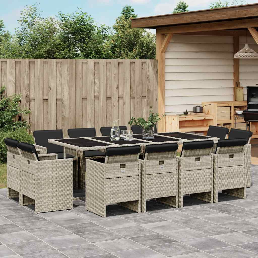 Set da Pranzo da Giardino 13pz con Cuscini Grigio in Polyrattan | homemem39