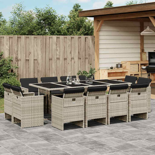 Set da Pranzo da Giardino 13pz con Cuscini Grigio in Polyrattan - homemem39