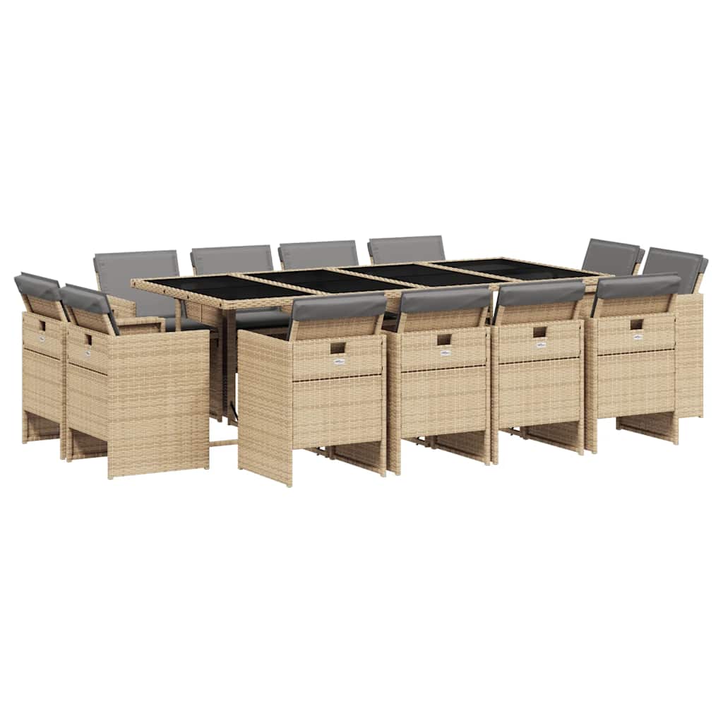 Set Pranzo da Giardino 13 pz con Cuscini Beige Misto Polyrattan | homemem39