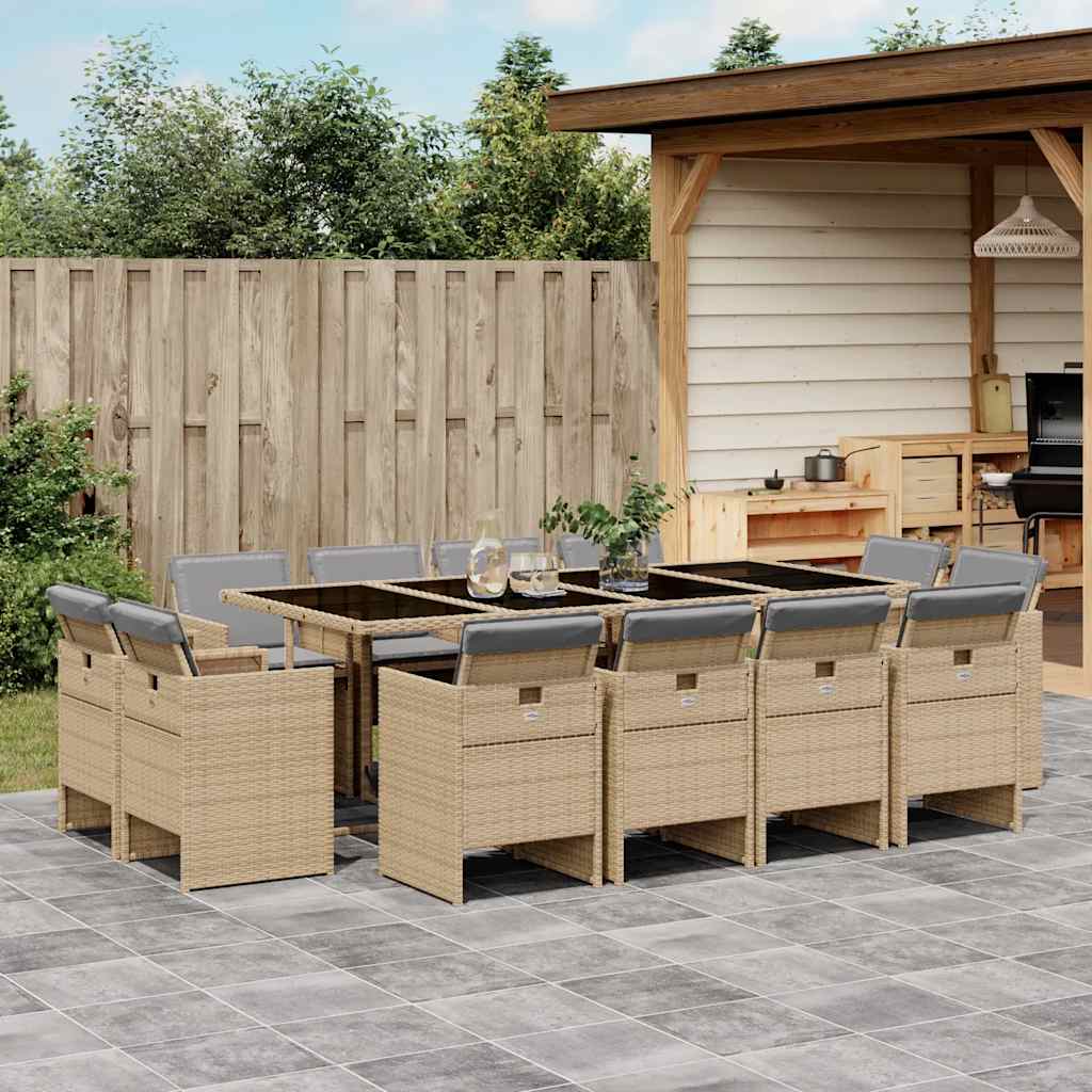 Set Pranzo da Giardino 13 pz con Cuscini Beige Misto Polyrattan | homemem39