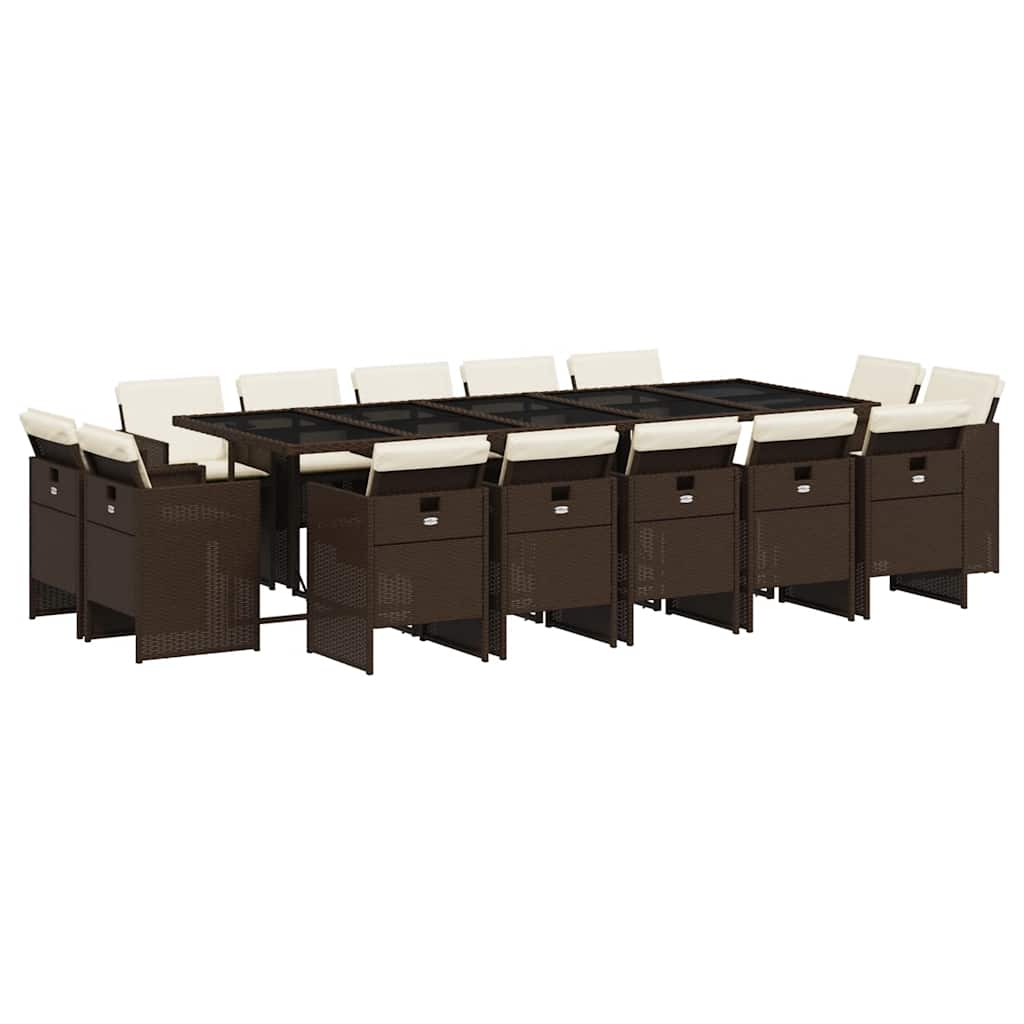 Set da Pranzo da Giardino 15 pz con Cuscini Marrone Polyrattan | homemem39