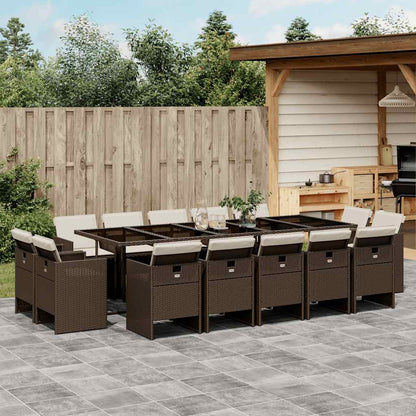 Set da Pranzo da Giardino 15 pz con Cuscini Marrone Polyrattan | homemem39