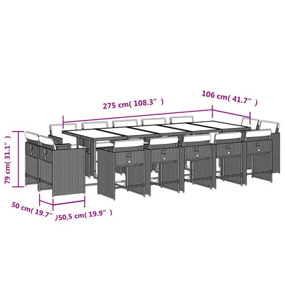 Set da Pranzo da Giardino 15 pz con Cuscini Grigio Polyrattan | homemem39