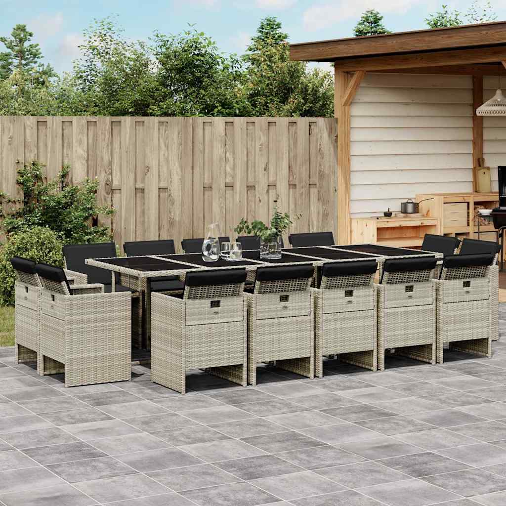 Set da Pranzo da Giardino 15 pz con Cuscini Grigio Polyrattan | homemem39
