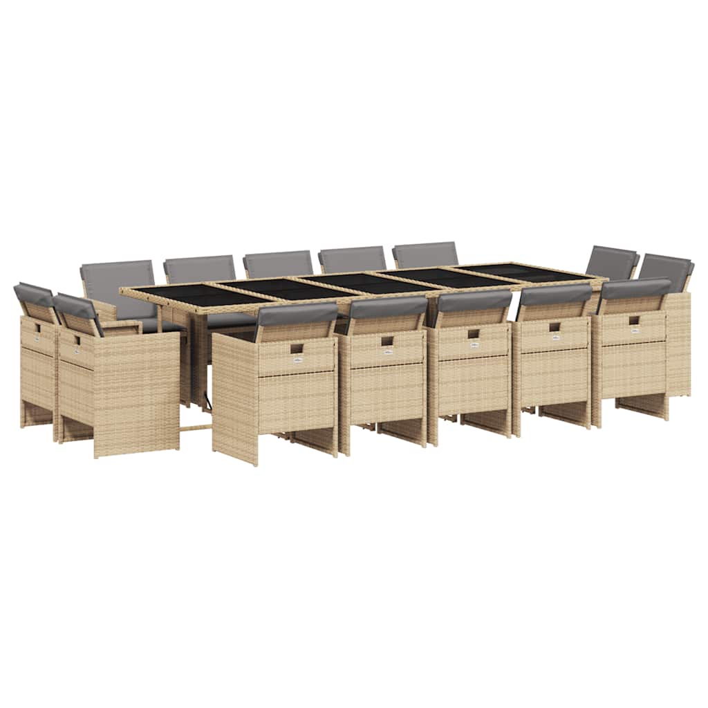 Set Pranzo da Giardino 15 pz con Cuscini Beige Misto Polyrattan | homemem39