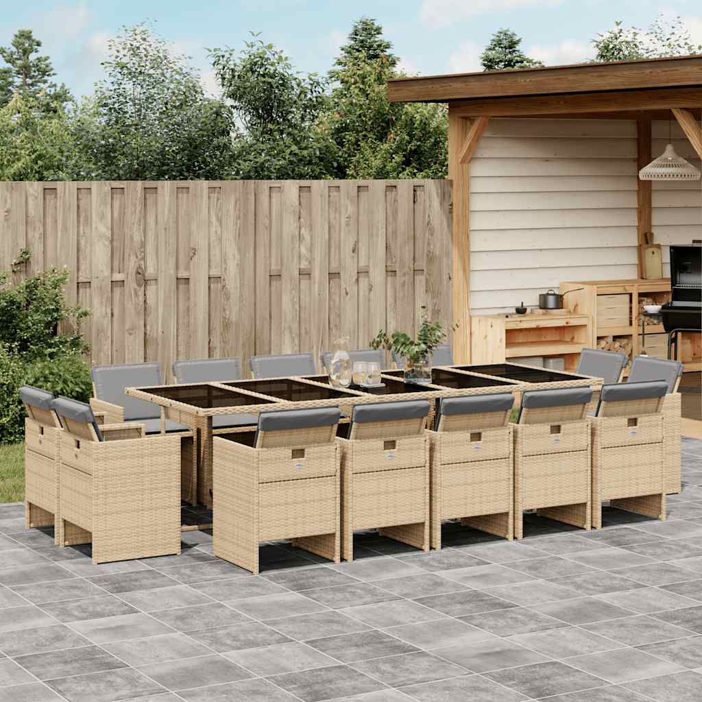 Set Pranzo da Giardino 15 pz con Cuscini Beige Misto Polyrattan | homemem39