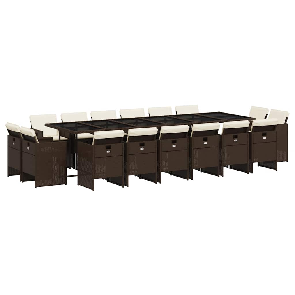 Set da Pranzo da Giardino 17 pz con Cuscini Marrone Polyrattan | homemem39