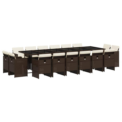 Set da Pranzo da Giardino 17 pz con Cuscini Marrone Polyrattan | homemem39