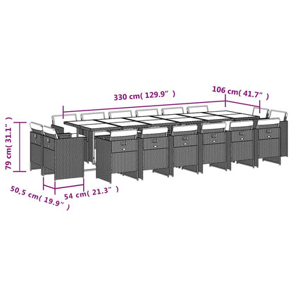 Set da Pranzo da Giardino 17 pz con Cuscini Marrone Polyrattan | homemem39