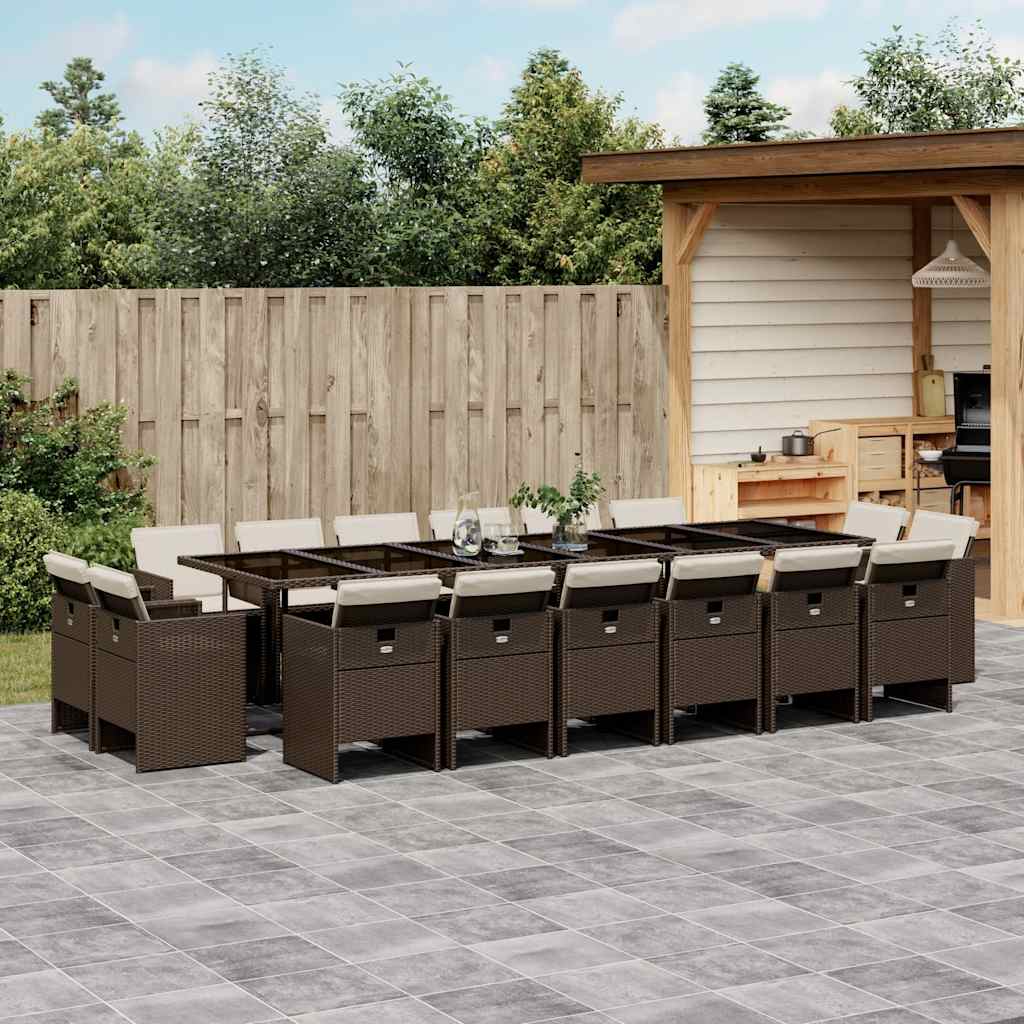 Set da Pranzo da Giardino 17 pz con Cuscini Marrone Polyrattan | homemem39