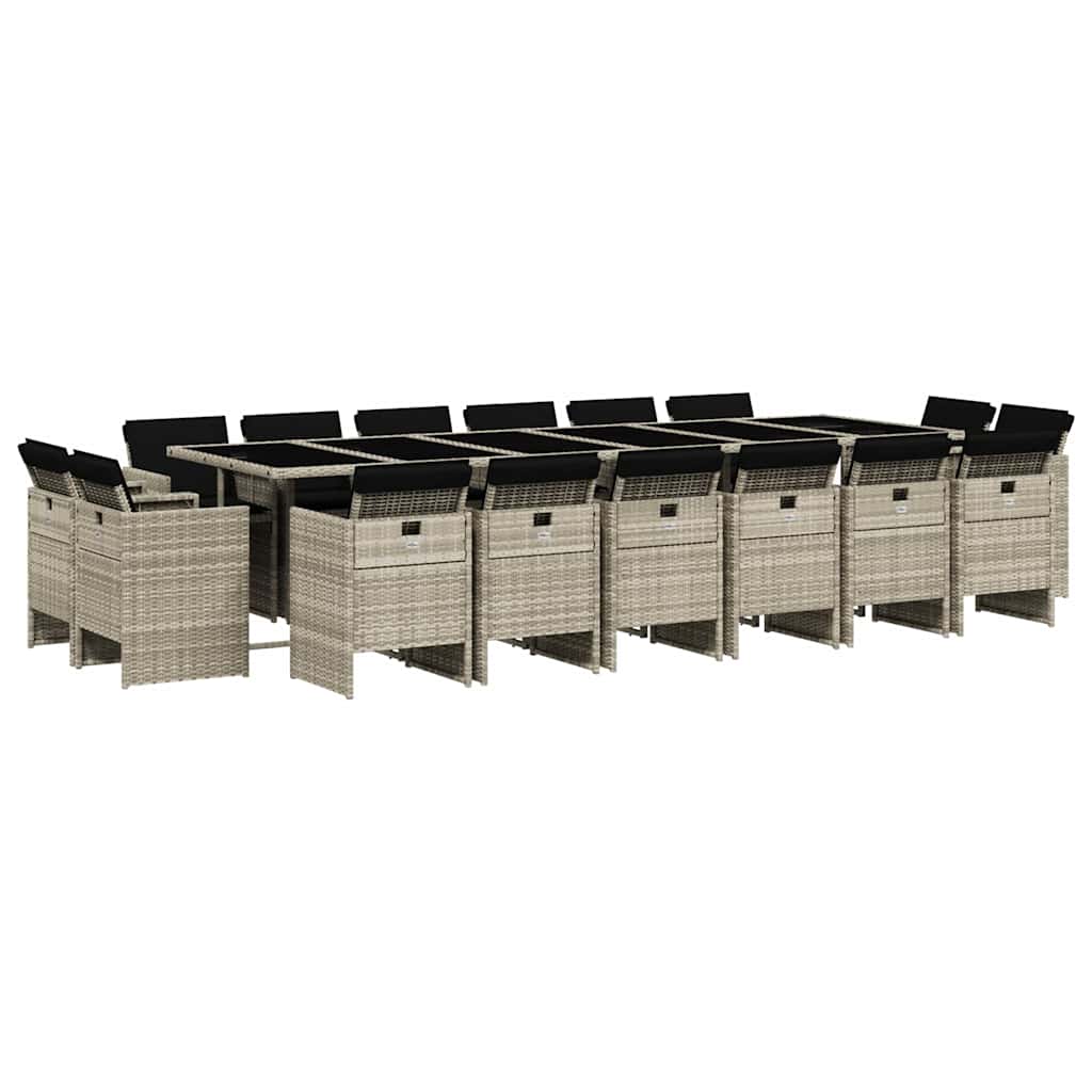 Set da Pranzo da Giardino 17pz con Cuscini Grigio in Polyrattan | homemem39