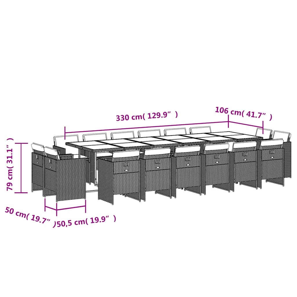 Set da Pranzo da Giardino 17pz con Cuscini Grigio in Polyrattan | homemem39