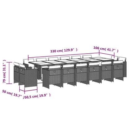 Set da Pranzo da Giardino 17pz con Cuscini Grigio in Polyrattan | homemem39