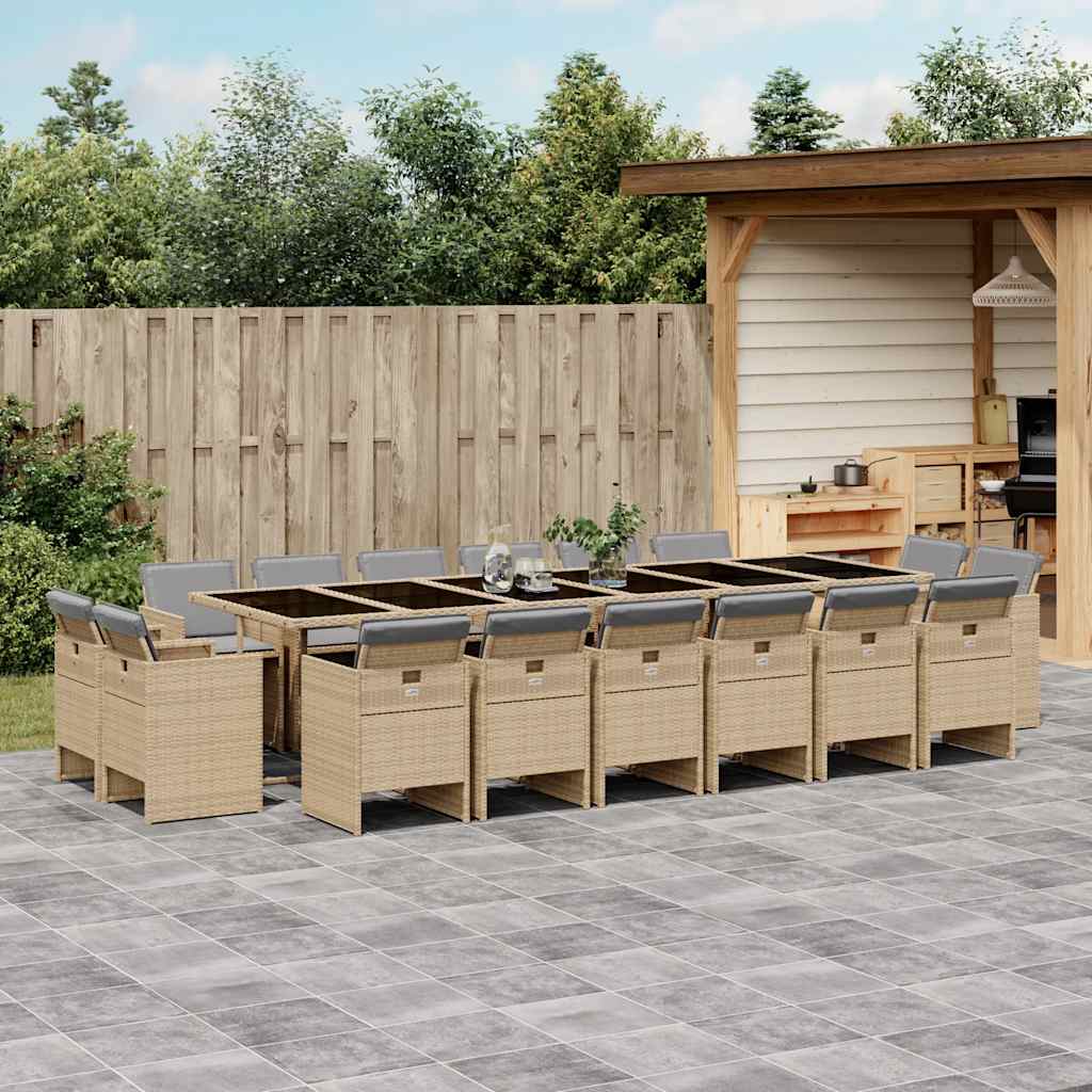 Set Pranzo da Giardino 17 pz con Cuscini Beige Misto Polyrattan | homemem39