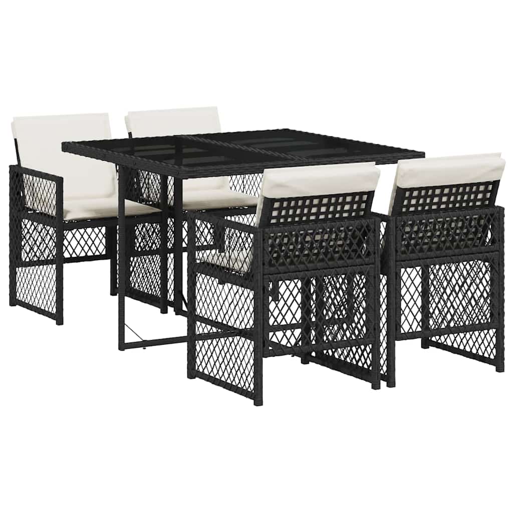 Set da Pranzo da Giardino 5 pz Nero con Cuscini in Polyrattan | homemem39