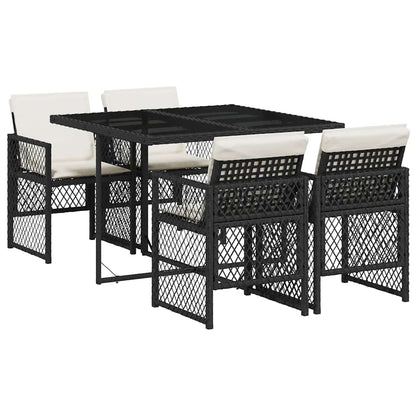 Set da Pranzo da Giardino 5 pz Nero con Cuscini in Polyrattan | homemem39