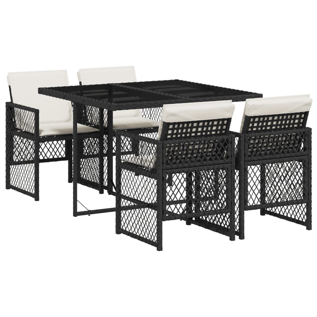 Set da Pranzo da Giardino 5 pz Nero con Cuscini in Polyrattan - homemem39