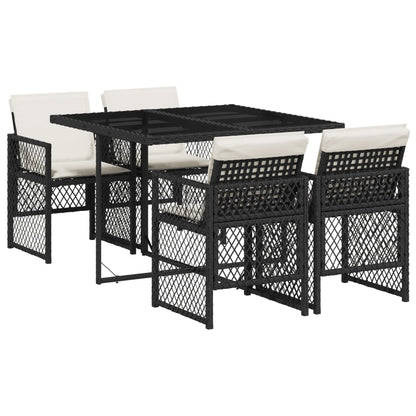Set da Pranzo da Giardino 5 pz Nero con Cuscini in Polyrattan - homemem39