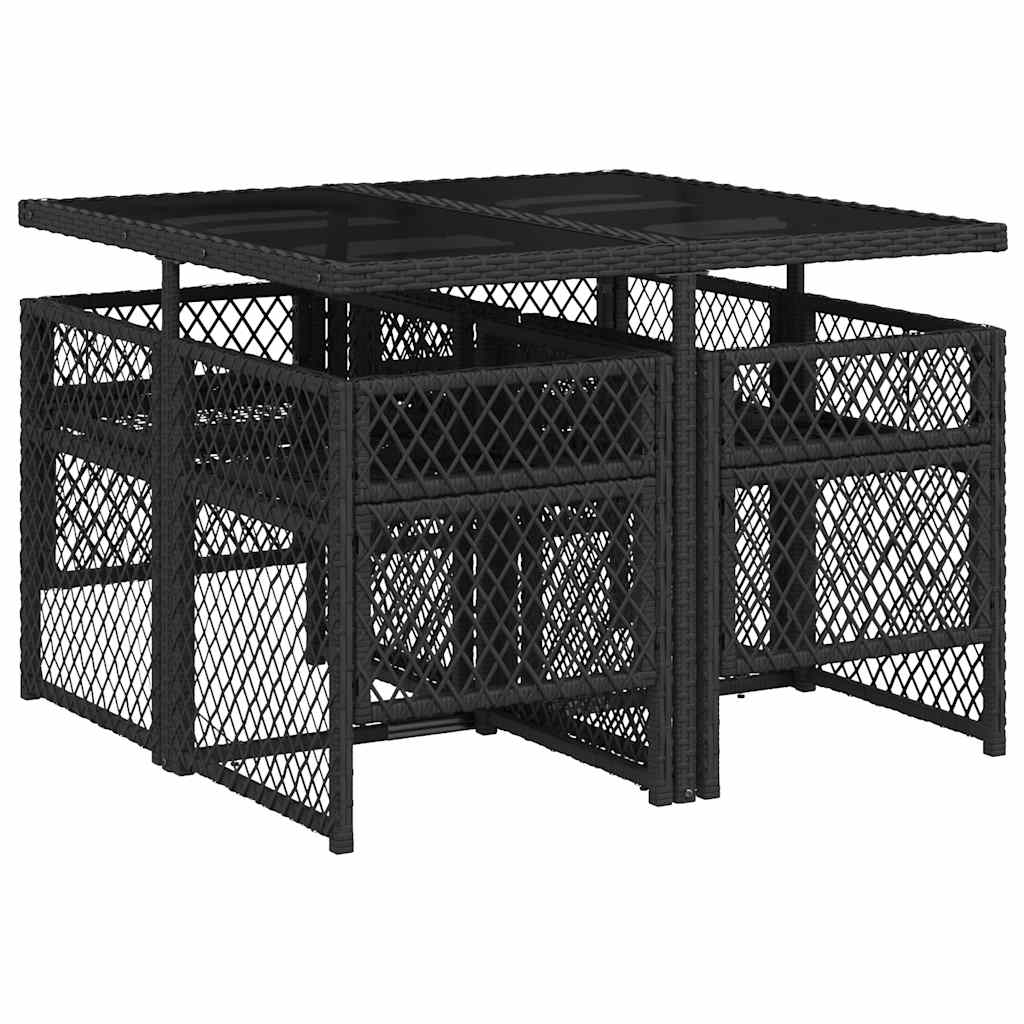 Set da Pranzo da Giardino 5 pz Nero con Cuscini in Polyrattan | homemem39