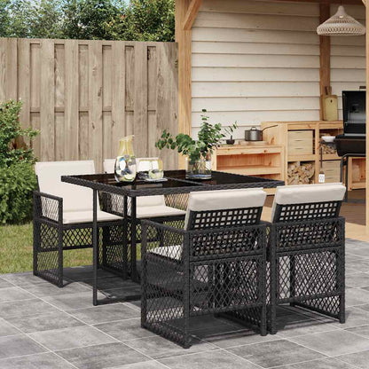 Set da Pranzo da Giardino 5 pz Nero con Cuscini in Polyrattan | homemem39