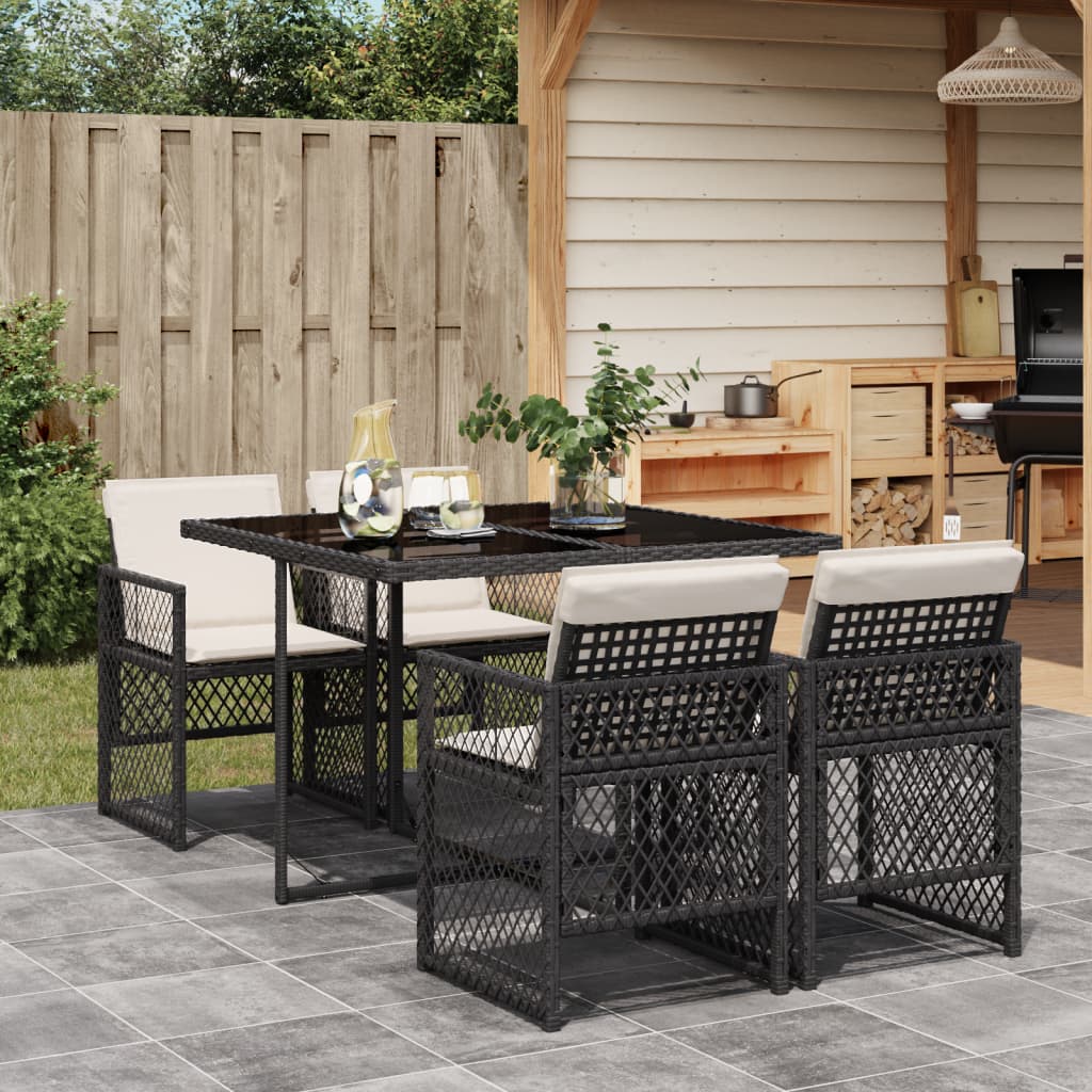 Set da Pranzo da Giardino 5 pz Nero con Cuscini in Polyrattan - homemem39