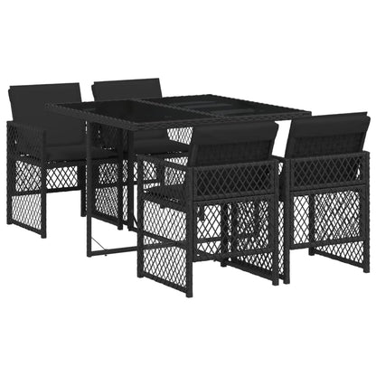 Set da Pranzo da Giardino 5 pz Nero con Cuscini in Polyrattan - homemem39