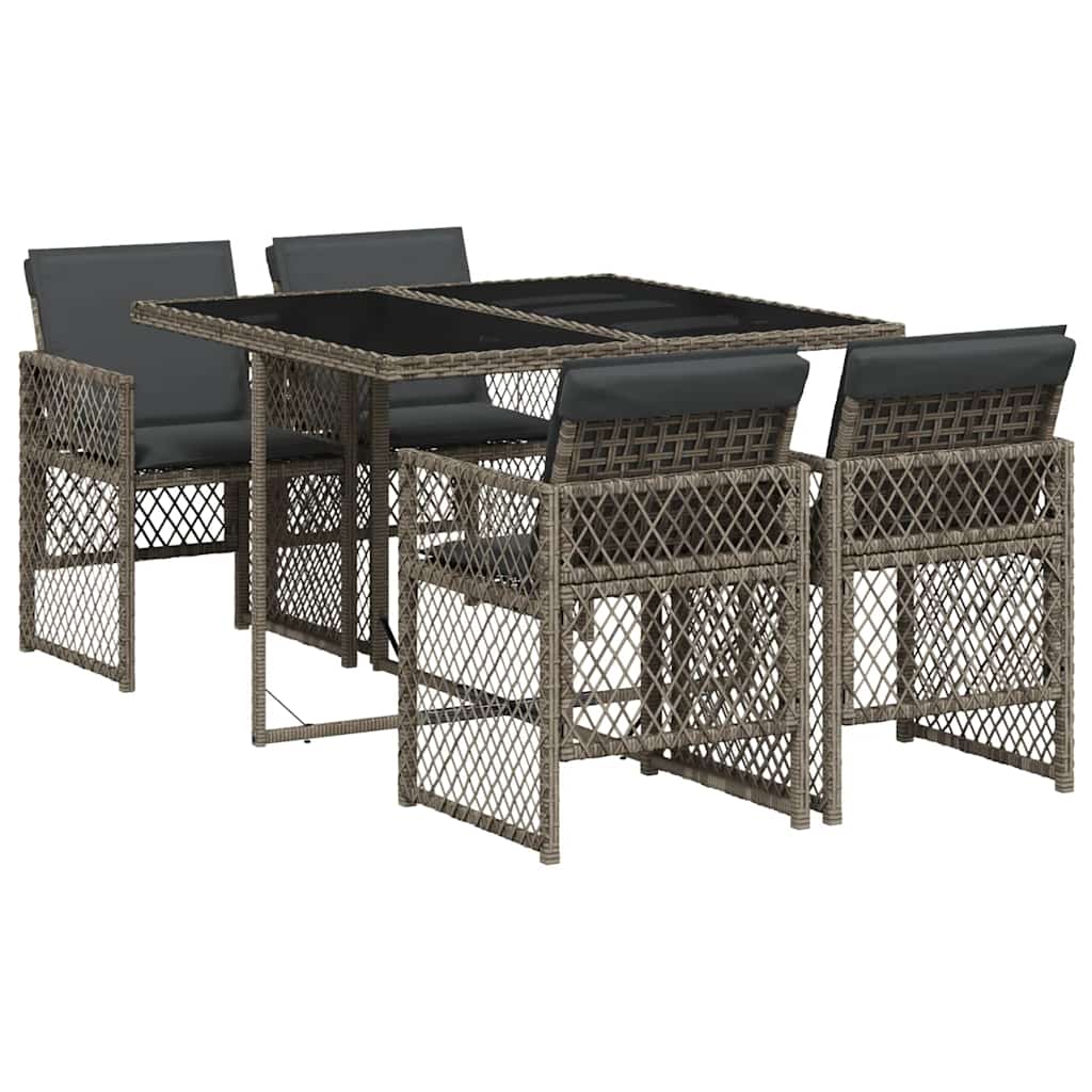 Set da Pranzo da Giardino 5 pz con Cuscini in Polyrattan Grigio | homemem39