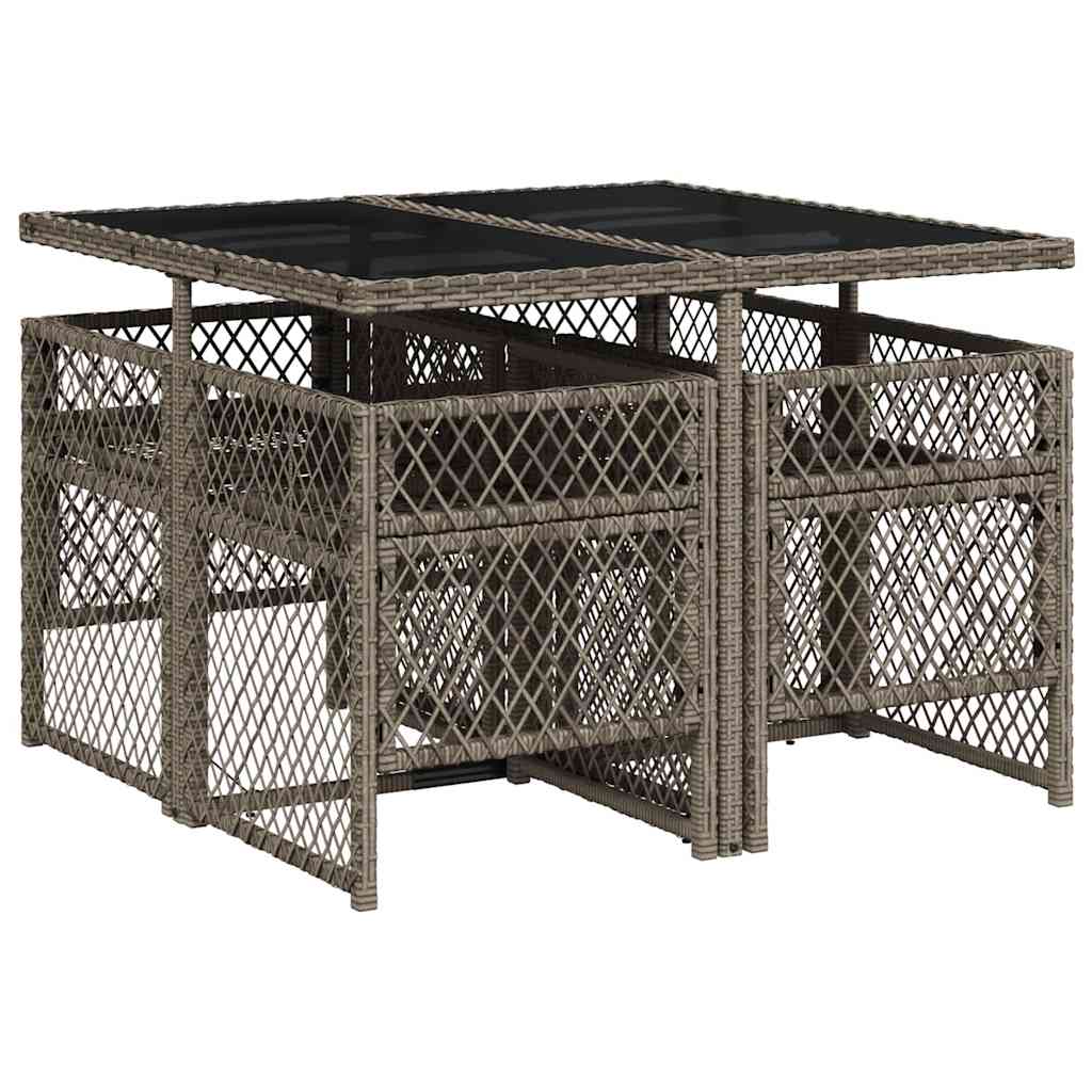 Set da Pranzo da Giardino 5 pz con Cuscini in Polyrattan Grigio | homemem39