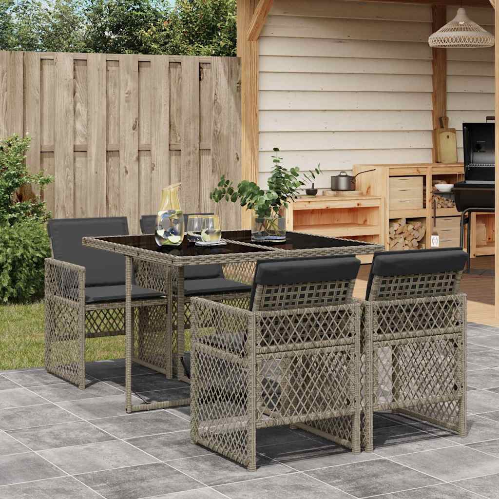 Set da Pranzo da Giardino 5 pz con Cuscini in Polyrattan Grigio | homemem39