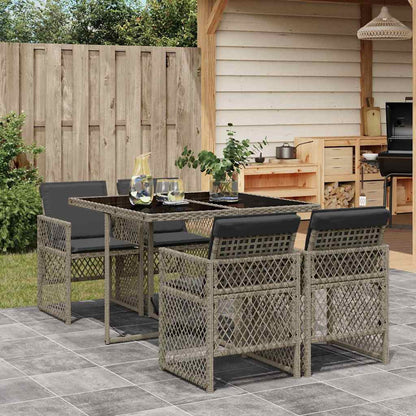 Set da Pranzo da Giardino 5 pz con Cuscini in Polyrattan Grigio | homemem39