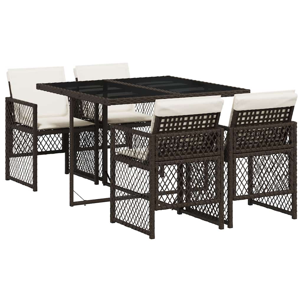 Set da Pranzo da Giardino 5pz con Cuscini in Polyrattan Marrone | homemem39
