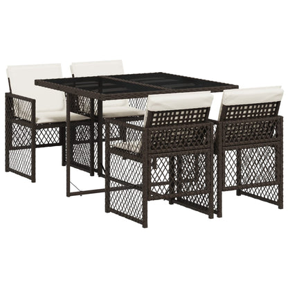 Set da Pranzo da Giardino 5pz con Cuscini in Polyrattan Marrone - homemem39