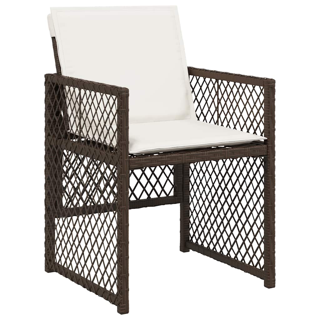 Set da Pranzo da Giardino 5pz con Cuscini in Polyrattan Marrone