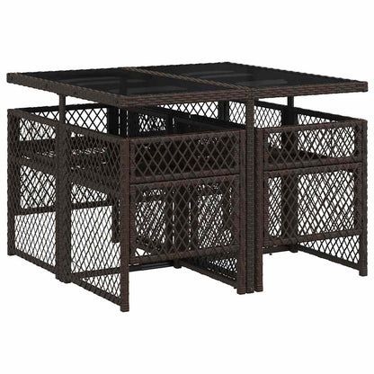 Set da Pranzo da Giardino 5pz con Cuscini in Polyrattan Marrone