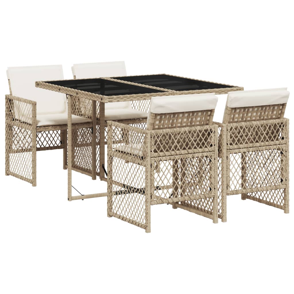 Set da Pranzo da Giardino 5 pz con Cuscini Beige in Polyrattan - homemem39