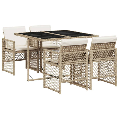 Set da Pranzo da Giardino 5 pz con Cuscini Beige in Polyrattan - homemem39