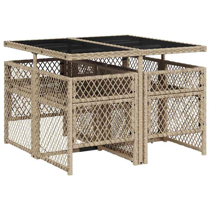 Set da Pranzo da Giardino 5 pz con Cuscini Beige in Polyrattan