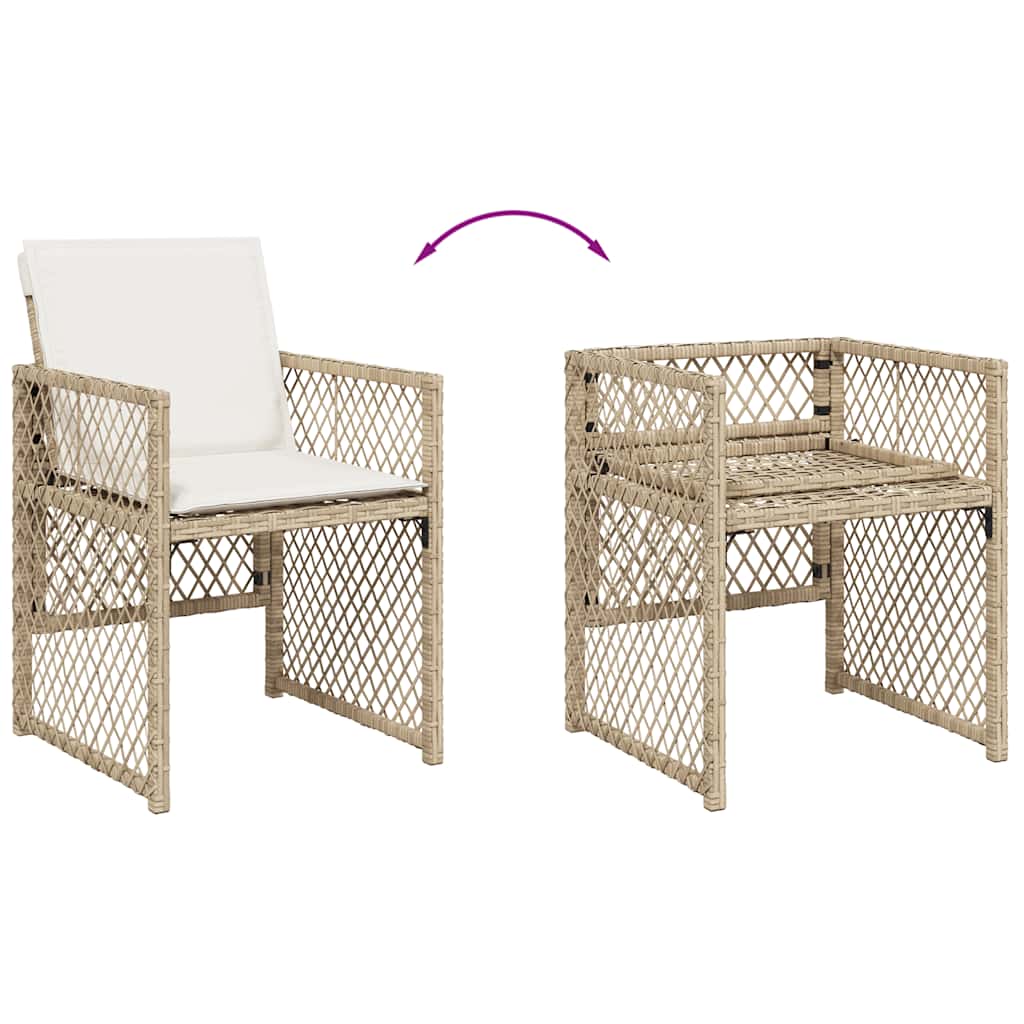 Set da Pranzo da Giardino 5 pz con Cuscini Beige in Polyrattan