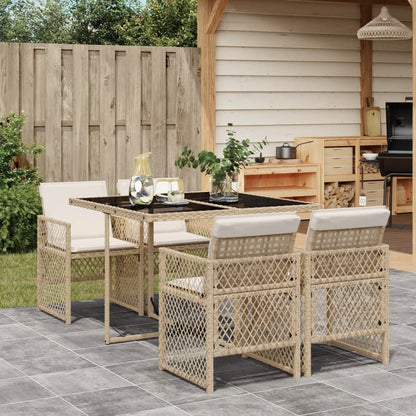 Set da Pranzo da Giardino 5 pz con Cuscini Beige in Polyrattan - homemem39