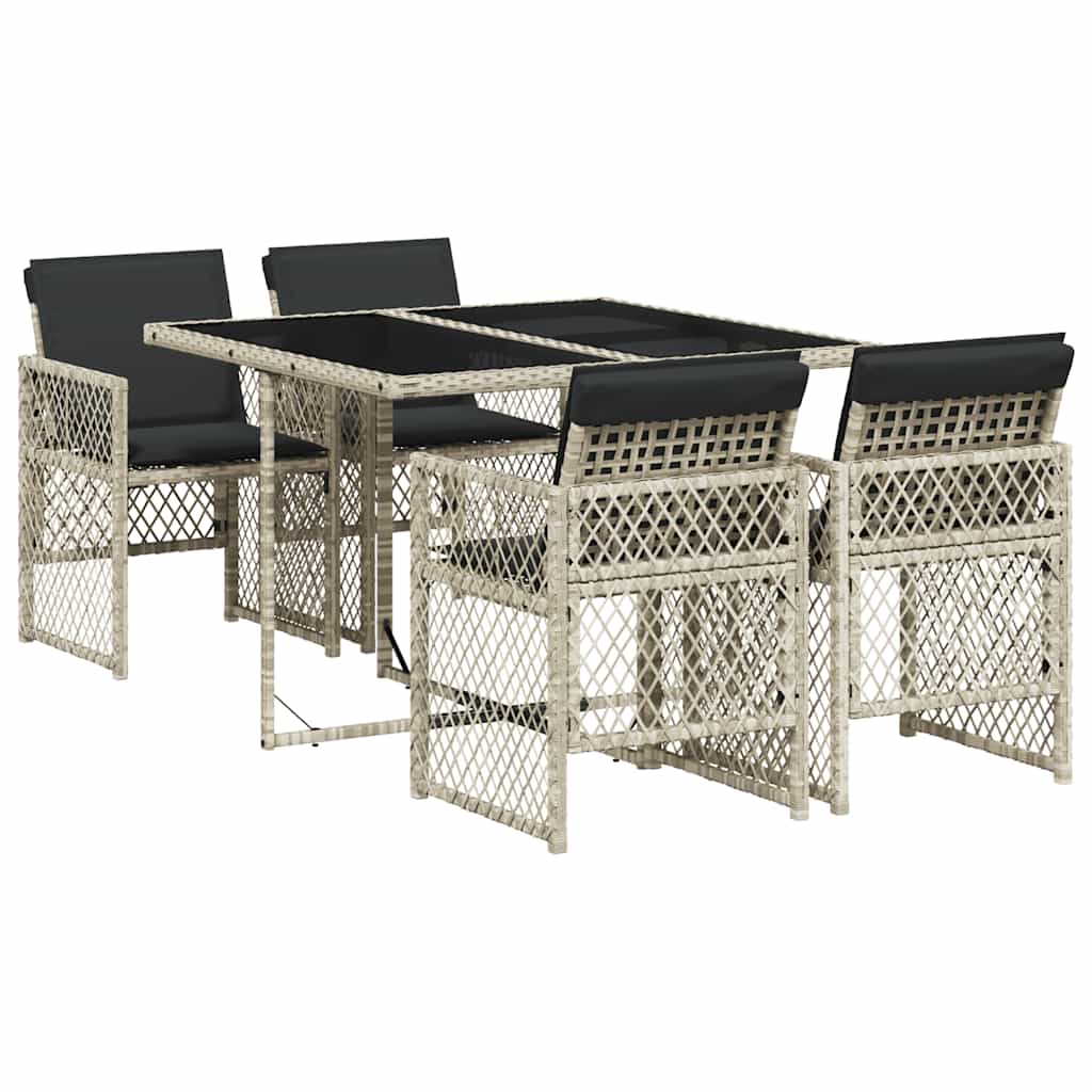 Set Pranzo da Giardino 5pz con Cuscini Grigio Chiaro Polyrattan | homemem39