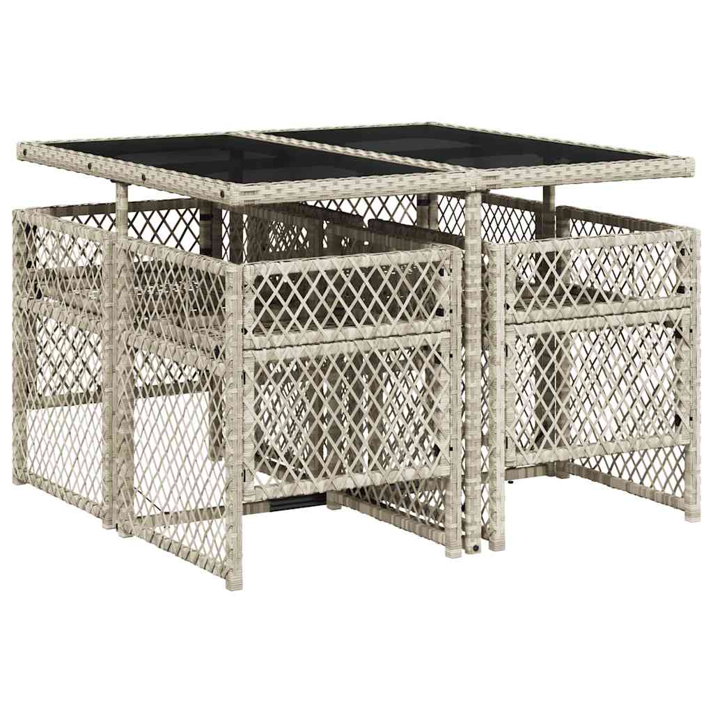 Set Pranzo da Giardino 5pz con Cuscini Grigio Chiaro Polyrattan | homemem39